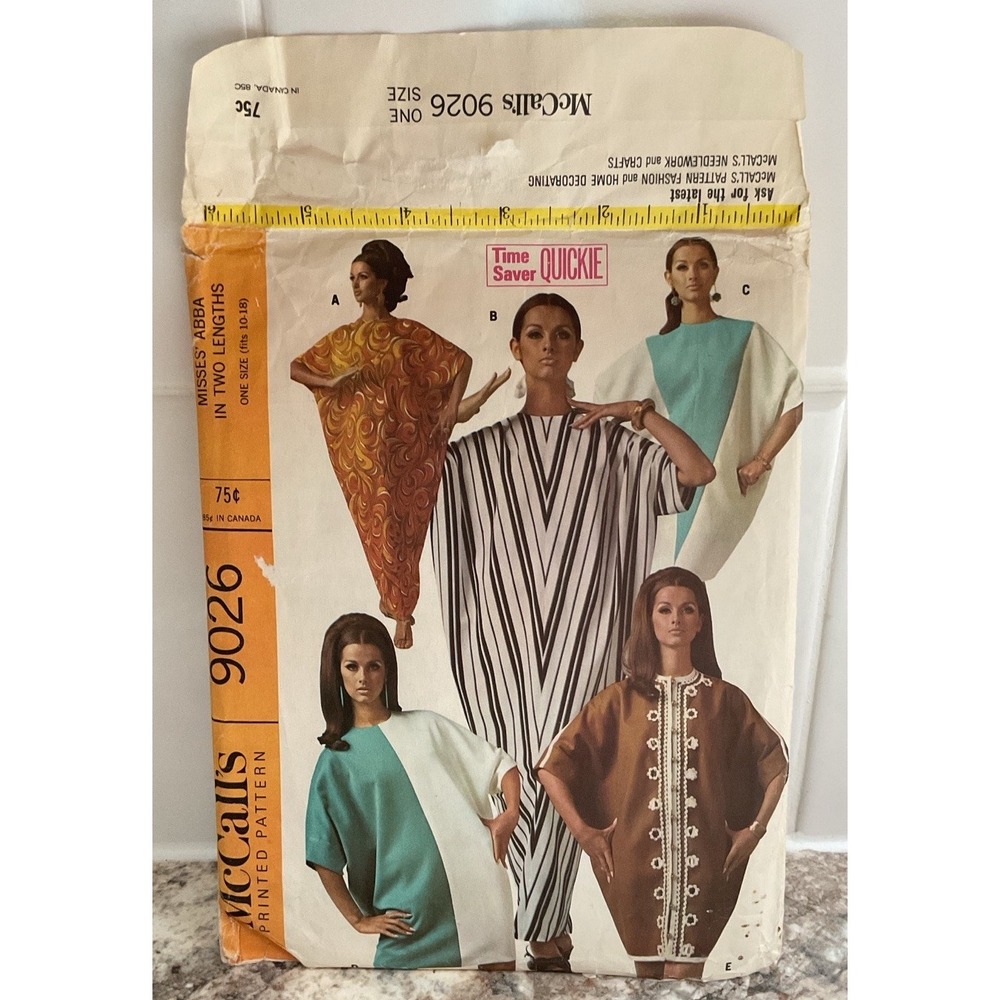 1967 Vintage McCall's Sewing Pattern CAFTAN ABBA Robe Muu Muu One Size 10-18 Cut